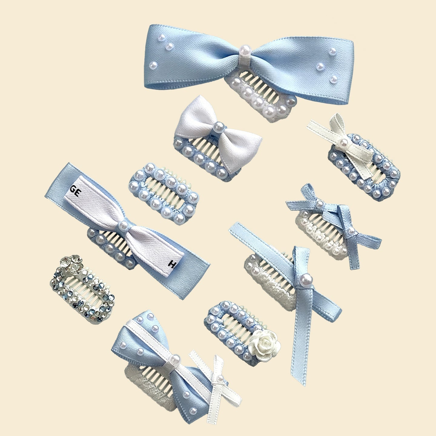 Blue Bow Pet Hair Clips, Dog Barrettes with Pearls & Rhinestones for Yorkie, Maltese & Small Breeds
