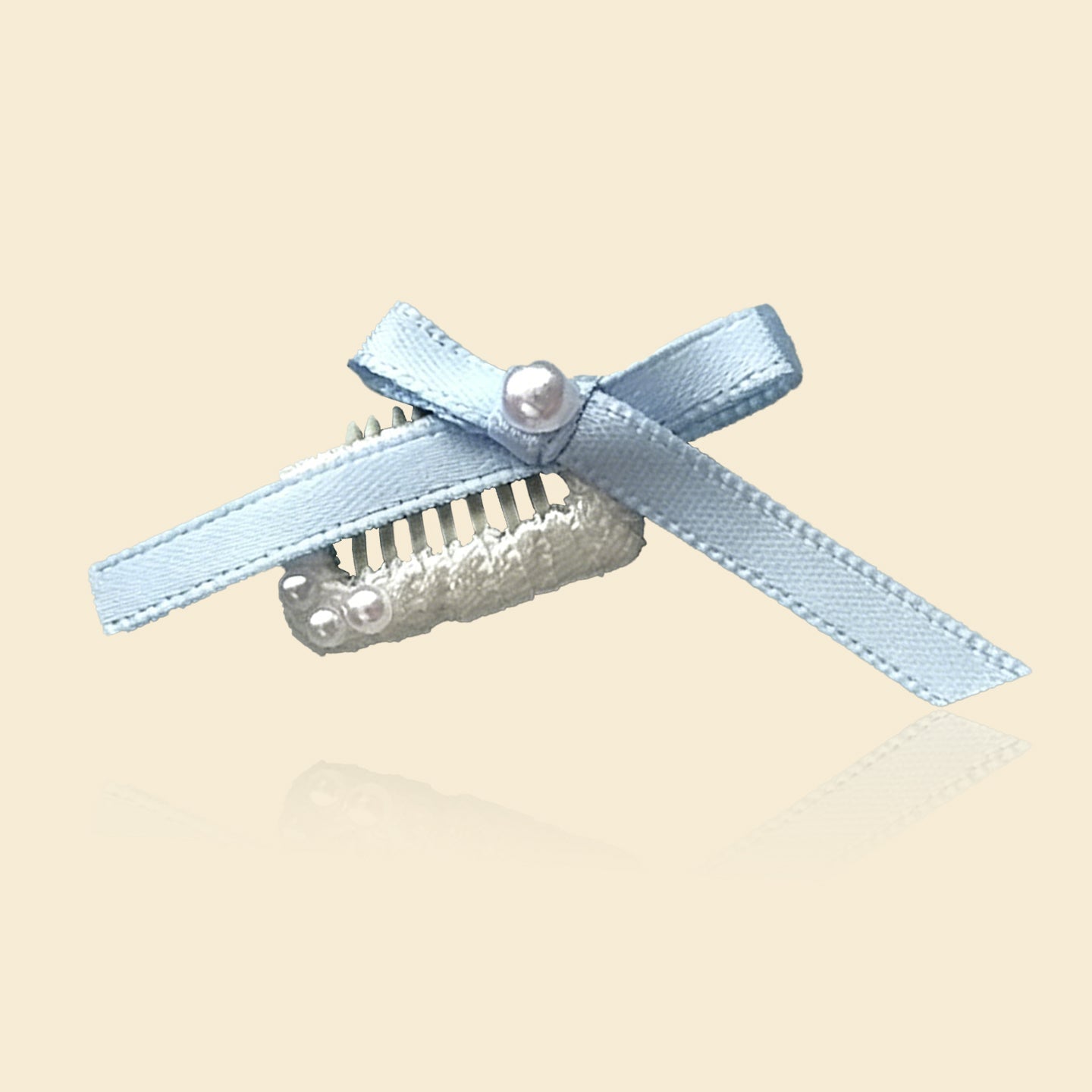 Blue Bow Pet Hair Clips, Dog Barrettes with Pearls & Rhinestones for Yorkie, Maltese & Small Breeds