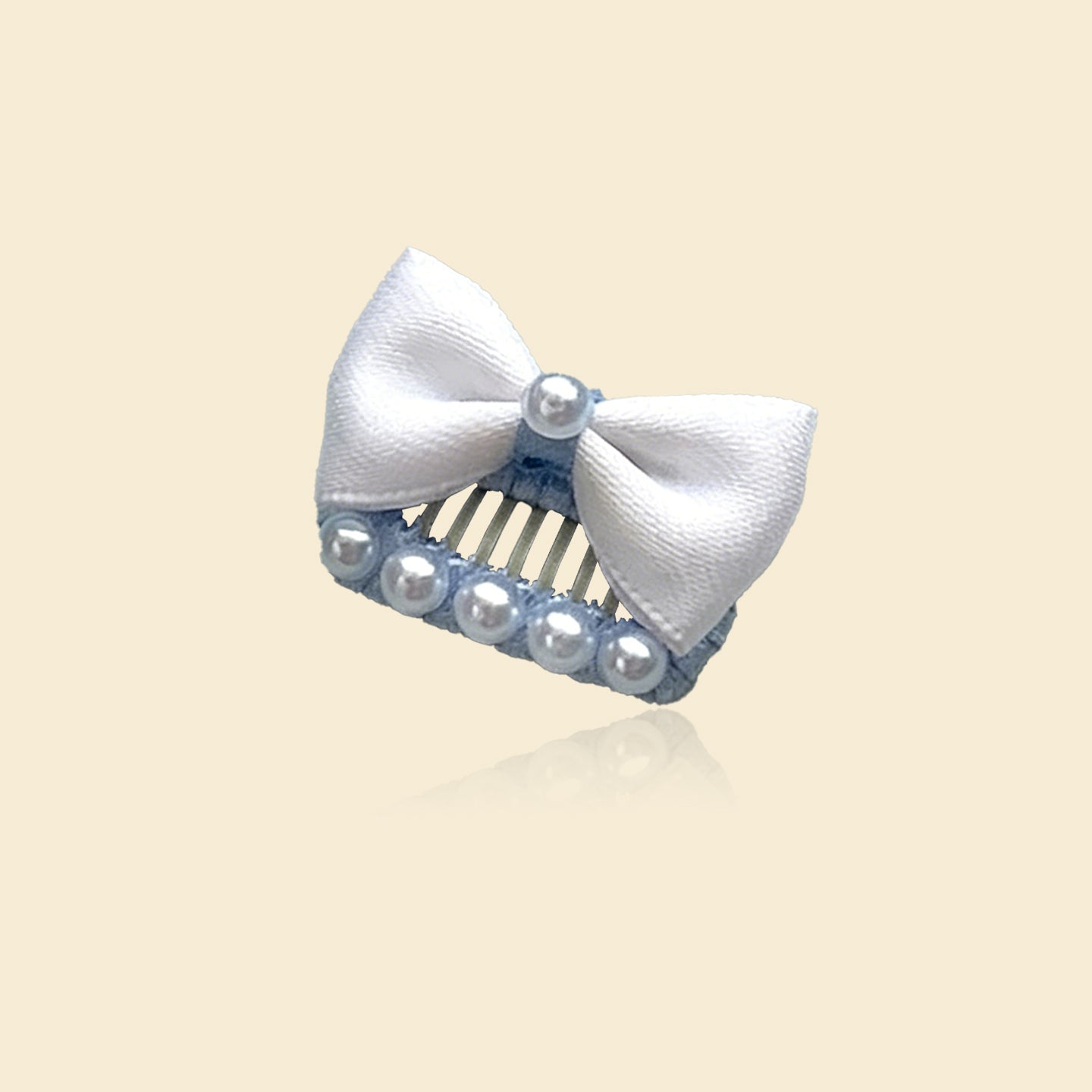 Blue Bow Pet Hair Clips, Dog Barrettes with Pearls & Rhinestones for Yorkie, Maltese & Small Breeds
